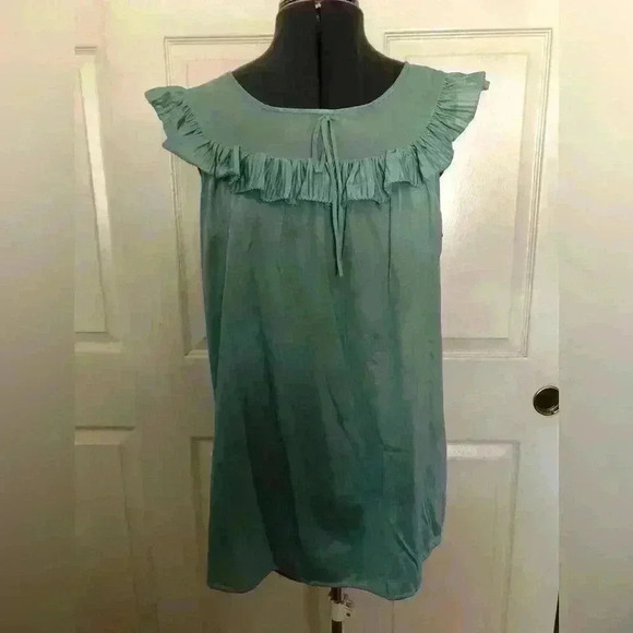 VTG viscose nylon sage green PJ top ruffle front best fits M-L - Picture 2 of 7
